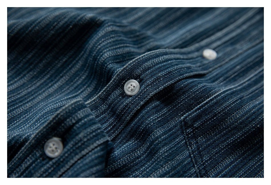 Neviraler Retro Amekaji Long - Sleeved Shirt Casual Loose Vertical Stripes Denim Shirt Men's Nra30 - Seakoff