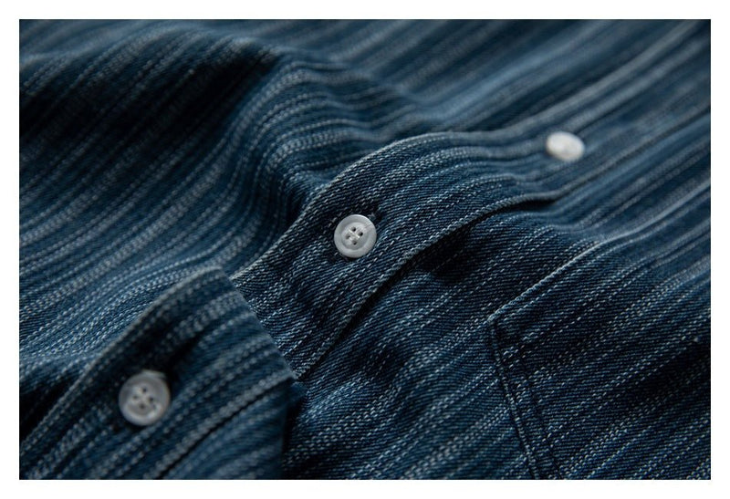Neviraler Retro Amekaji Long - Sleeved Shirt Casual Loose Vertical Stripes Denim Shirt Men's Nra30 - Seakoff