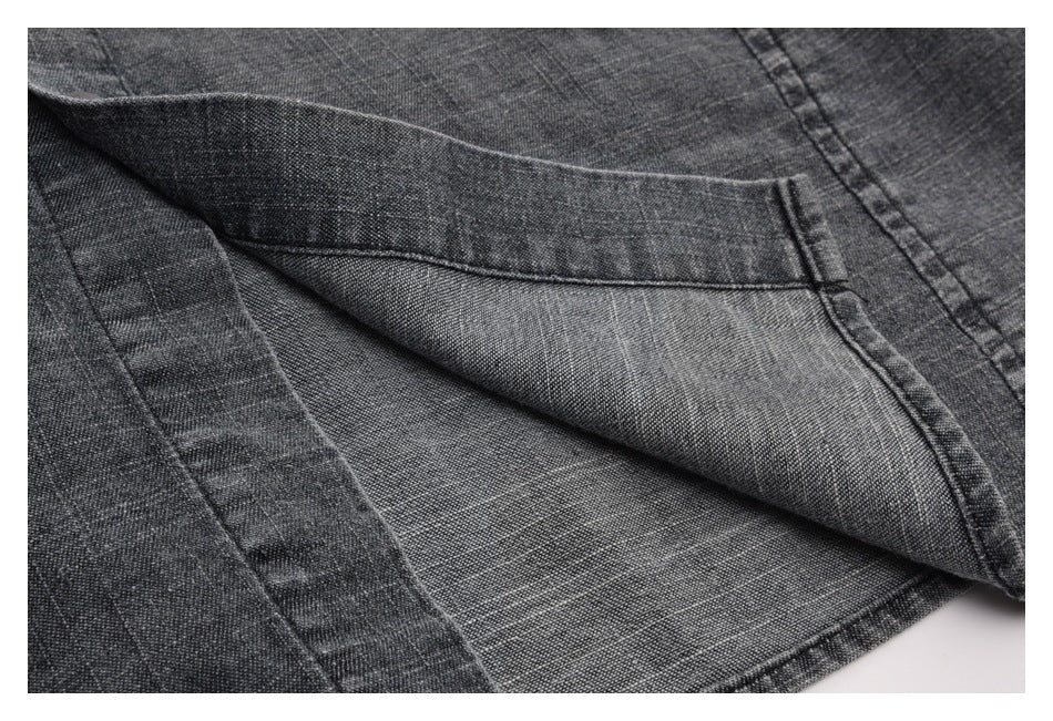 Patchwork Denim Chambray Shirt on Sale - Men's and Women's Short Sleeve Vintage Style - Seakoff