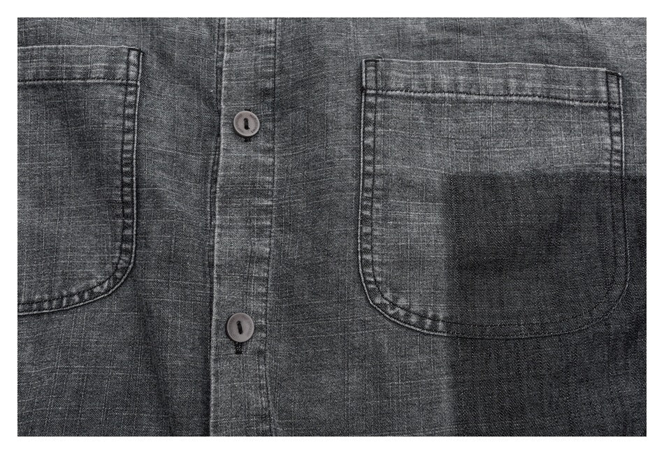 Patchwork Denim Chambray Shirt on Sale - Men's and Women's Short Sleeve Vintage Style - Seakoff
