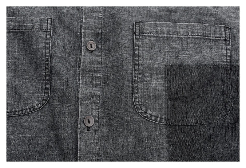 Patchwork Denim Chambray Shirt on Sale - Men's and Women's Short Sleeve Vintage Style - Seakoff