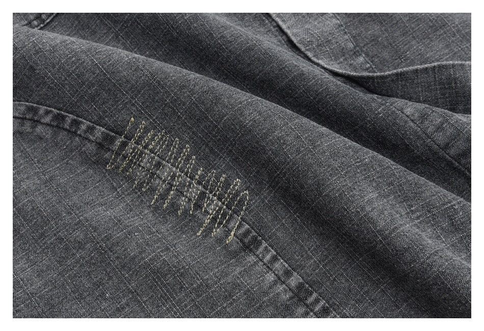 Patchwork Denim Chambray Shirt on Sale - Men's and Women's Short Sleeve Vintage Style - Seakoff