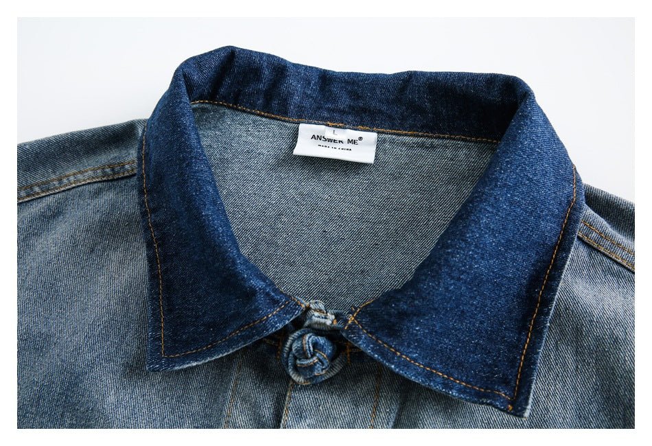 Patchwork Toggle Denim Chambray Jacket on Sale - Men's and Women's Long Sleeve Vintage Style - Seakoff