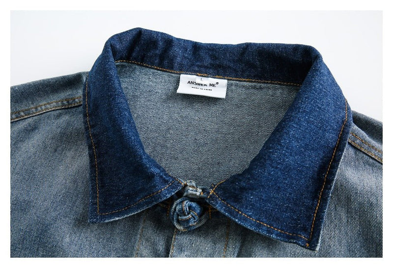Patchwork Toggle Denim Chambray Jacket on Sale - Men's and Women's Long Sleeve Vintage Style - Seakoff