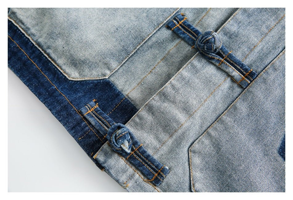 Patchwork Toggle Denim Chambray Jacket on Sale - Men's and Women's Long Sleeve Vintage Style - Seakoff