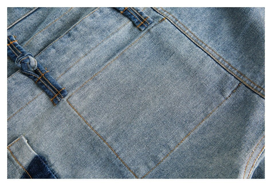 Patchwork Toggle Denim Chambray Jacket on Sale - Men's and Women's Long Sleeve Vintage Style - Seakoff
