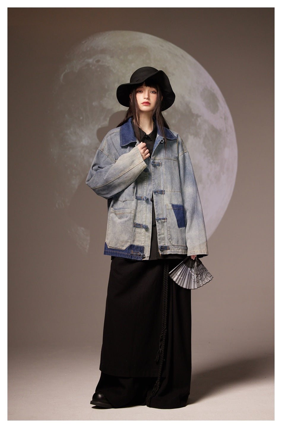 Patchwork Toggle Denim Chambray Jacket on Sale - Men's and Women's Long Sleeve Vintage Style - Seakoff