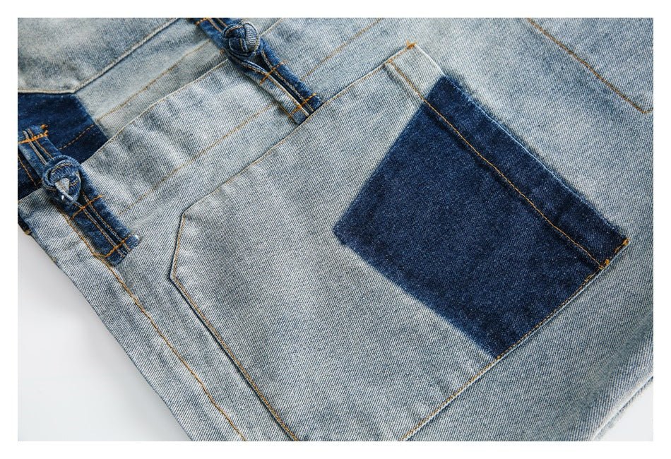 Patchwork Toggle Denim Chambray Jacket on Sale - Men's and Women's Long Sleeve Vintage Style - Seakoff