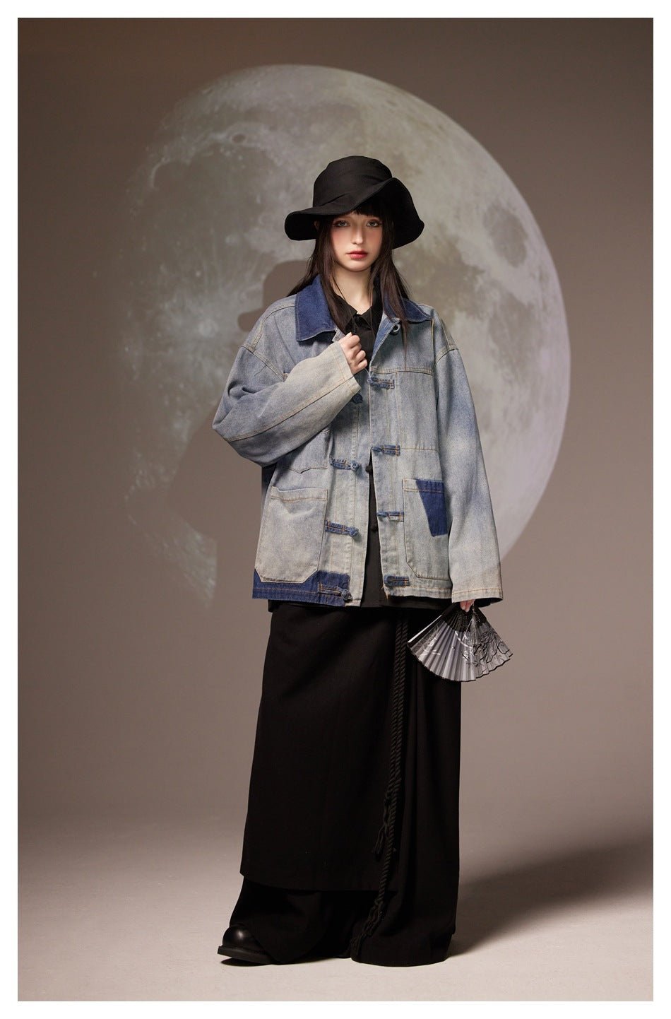Patchwork Toggle Denim Chambray Jacket on Sale - Men's and Women's Long Sleeve Vintage Style - Seakoff