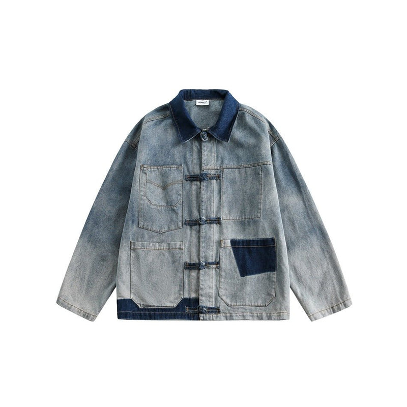 Patchwork Toggle Denim Chambray Jacket on Sale - Men's and Women's Long Sleeve Vintage Style - Seakoff