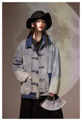 Patchwork Toggle Denim Chambray Jacket on Sale - Men&