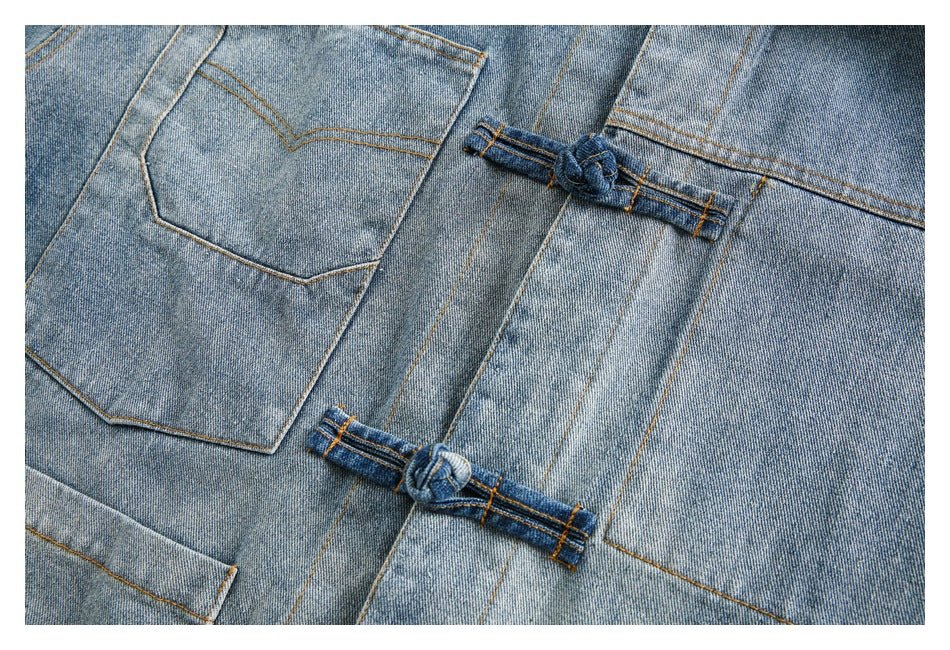 Patchwork Toggle Denim Chambray Jacket on Sale - Men's and Women's Long Sleeve Vintage Style - Seakoff