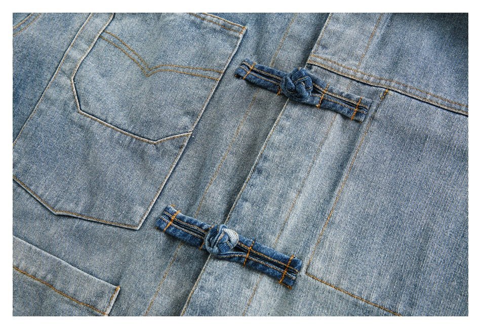 Patchwork Toggle Denim Chambray Jacket on Sale - Men&