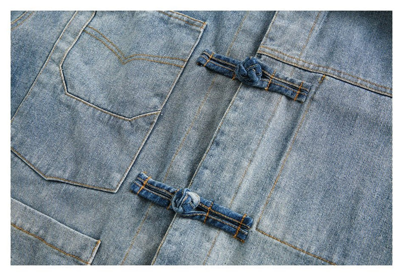 Patchwork Toggle Denim Chambray Jacket on Sale - Men's and Women's Long Sleeve Vintage Style - Seakoff