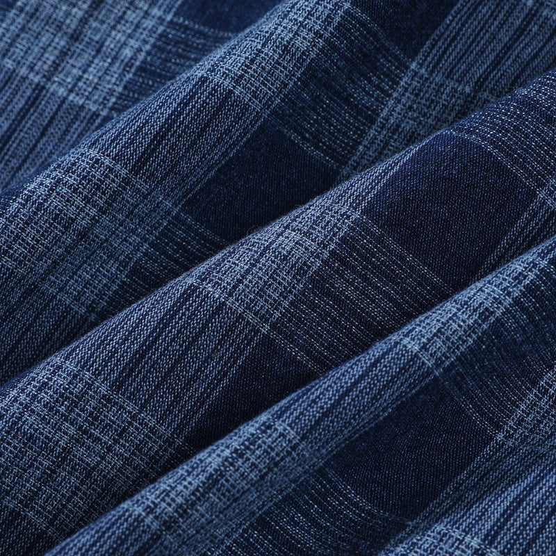 Plaid Patchwork Denim Chambray Shirt on Sale - Men's and Women's Long Sleeve Vintage Style - Seakoff