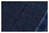 Plaid Patchwork Denim Chambray Shirt on Sale - Men&