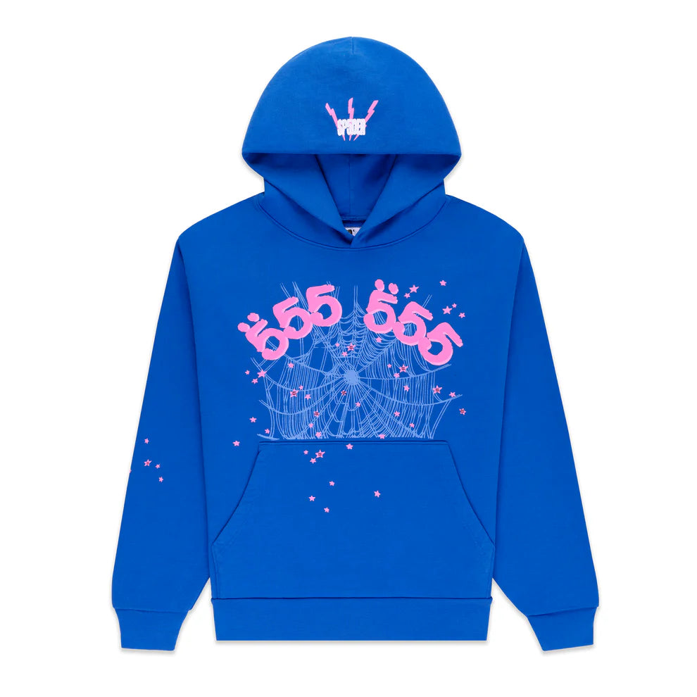 Sp5der “555” Hoodie – Royal Blue 440GSM Heavyweight Spider Web Streetwear Pullover