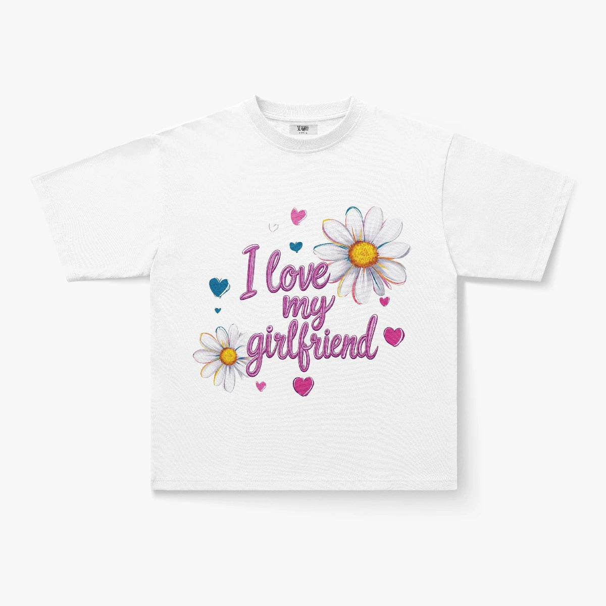 I Love My Girlfriend Daisy Floral Graphic Oversized T-Shirt