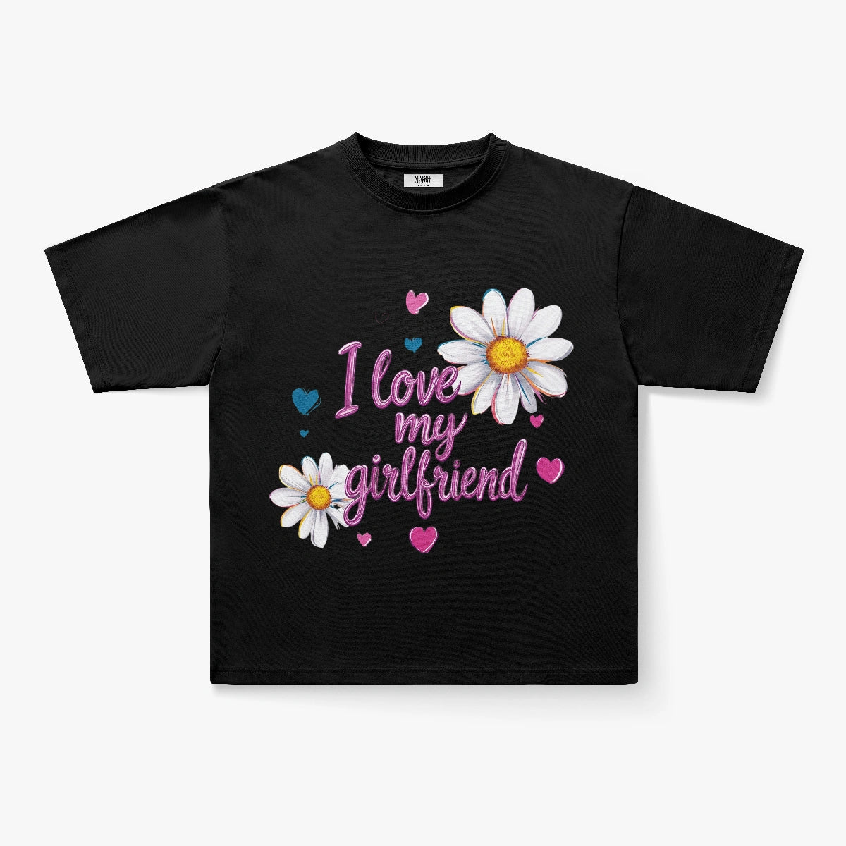 I Love My Girlfriend Daisy Floral Graphic Oversized T-Shirt