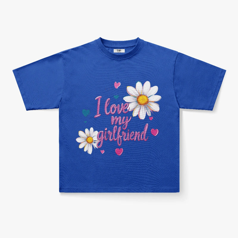 I Love My Girlfriend Gänseblümchen-Blumen-Grafik Oversized T-Shirt