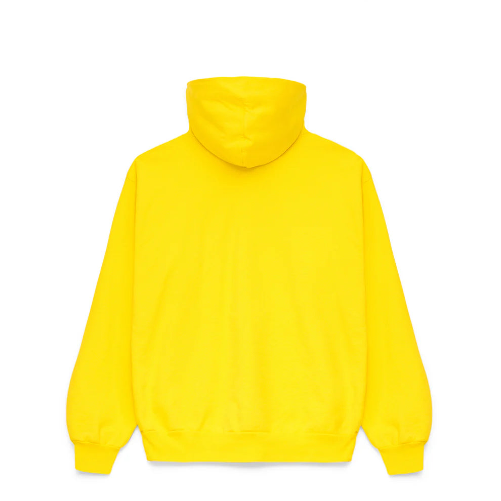Yellow Graphic Hoodie with Spider Web Print and Lettering – Comfort Fit Pullover Hoodie