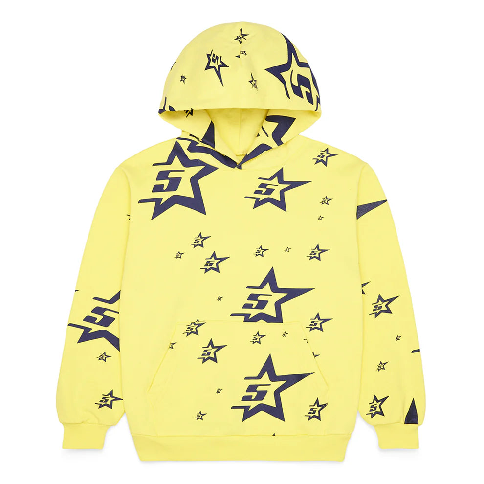 Yellow All-Over Star Graphic Hoodie – Comfort Fit Pullover Hoodie