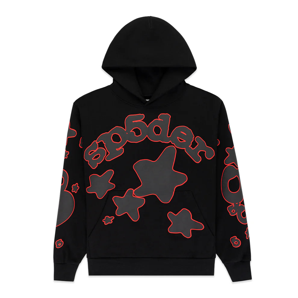 Sp5der 440GSM Heavyweight Star Hoodie – Black & Grey Oversized Streetwear Pullover