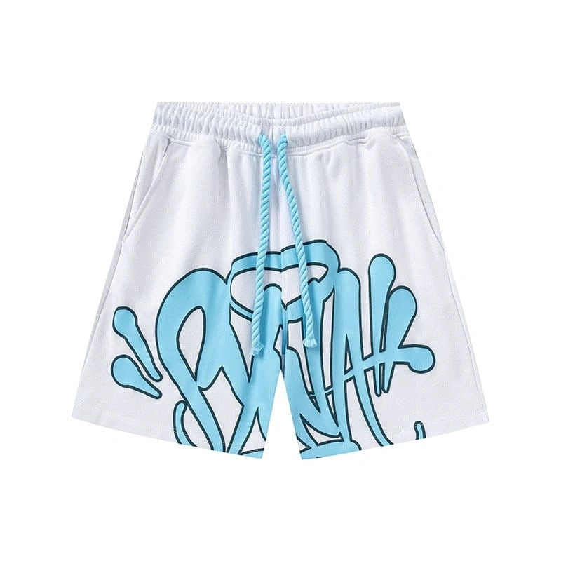 Syna World White Blue Graffiti Graphic Print Shorts
