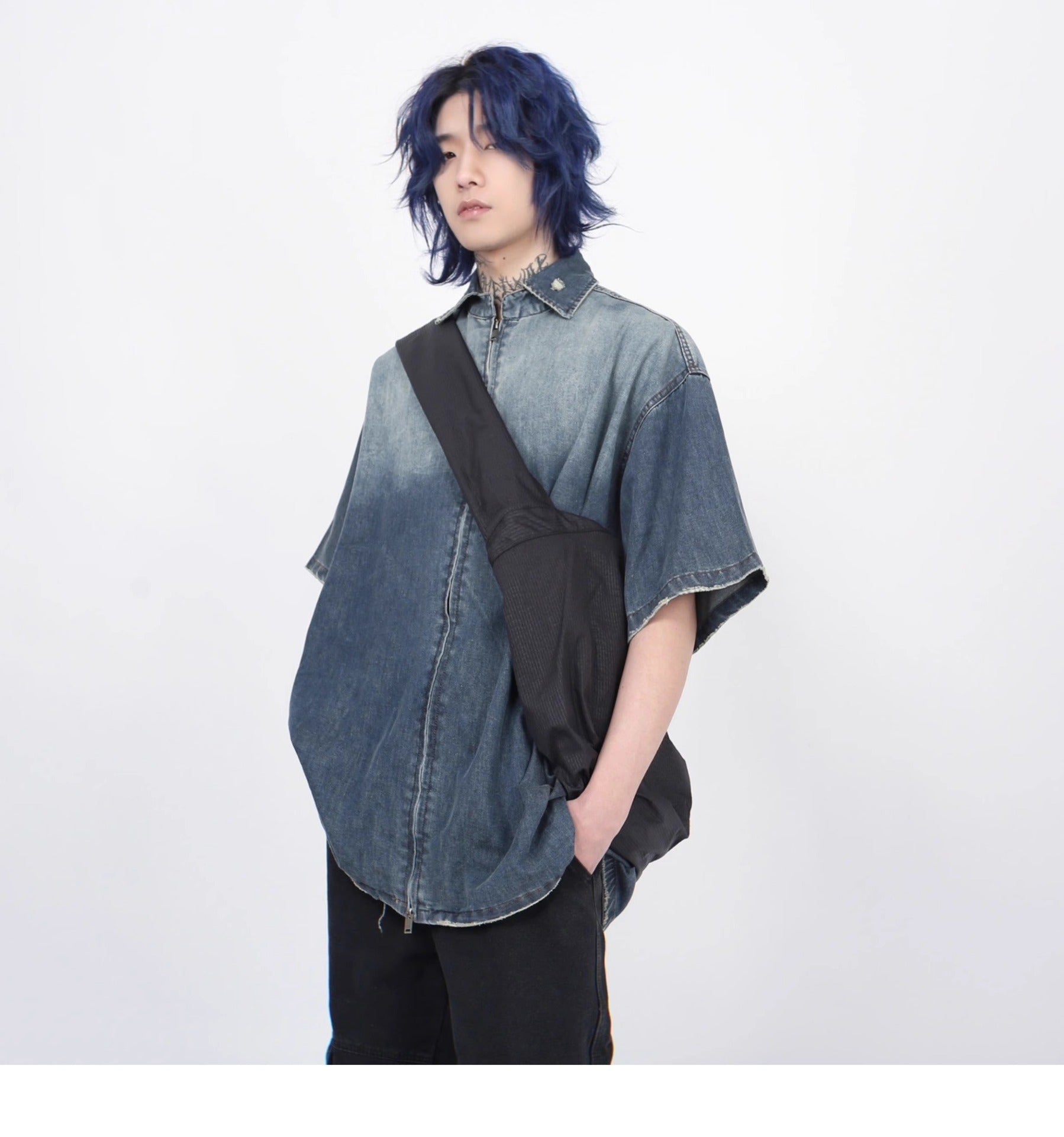 Shop Gradient Denim Chambray Shirt on Sale - Men's and Women's Short Sleeve Casual Style - Seakoff