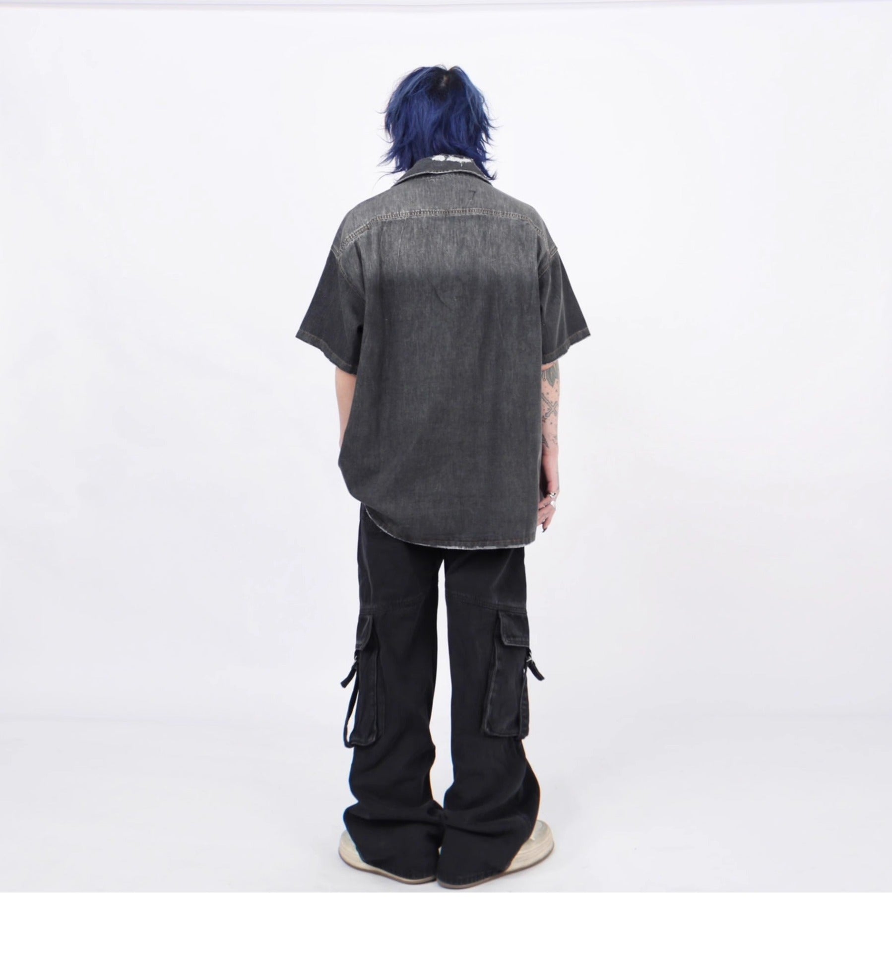 Shop Gradient Denim Chambray Shirt on Sale - Men's and Women's Short Sleeve Casual Style - Seakoff