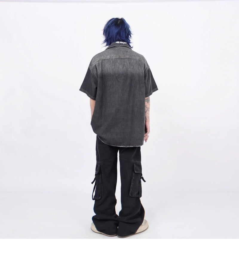 Shop Gradient Denim Chambray Shirt on Sale - Men's and Women's Short Sleeve Casual Style - Seakoff