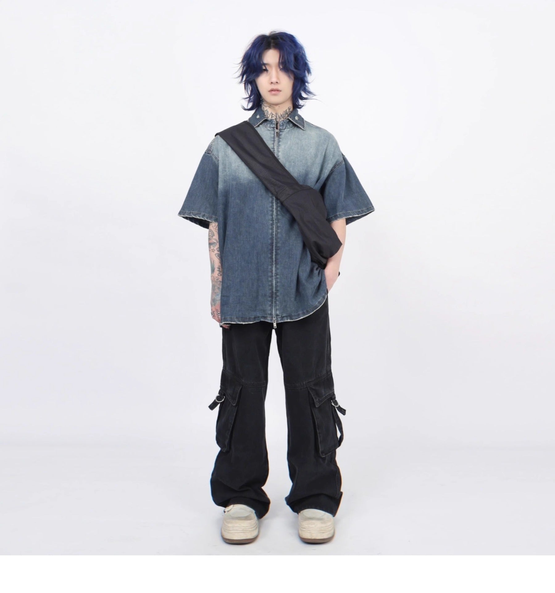 Shop Gradient Denim Chambray Shirt on Sale - Men's and Women's Short Sleeve Casual Style - Seakoff