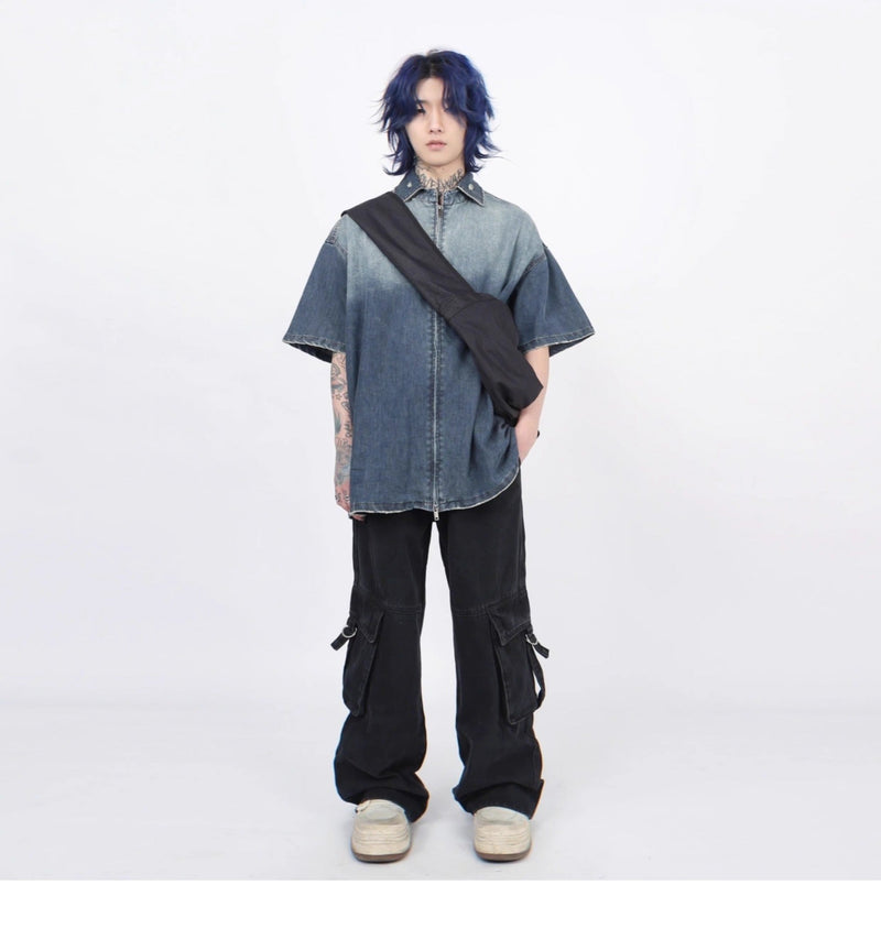 Shop Gradient Denim Chambray Shirt on Sale - Men's and Women's Short Sleeve Casual Style - Seakoff