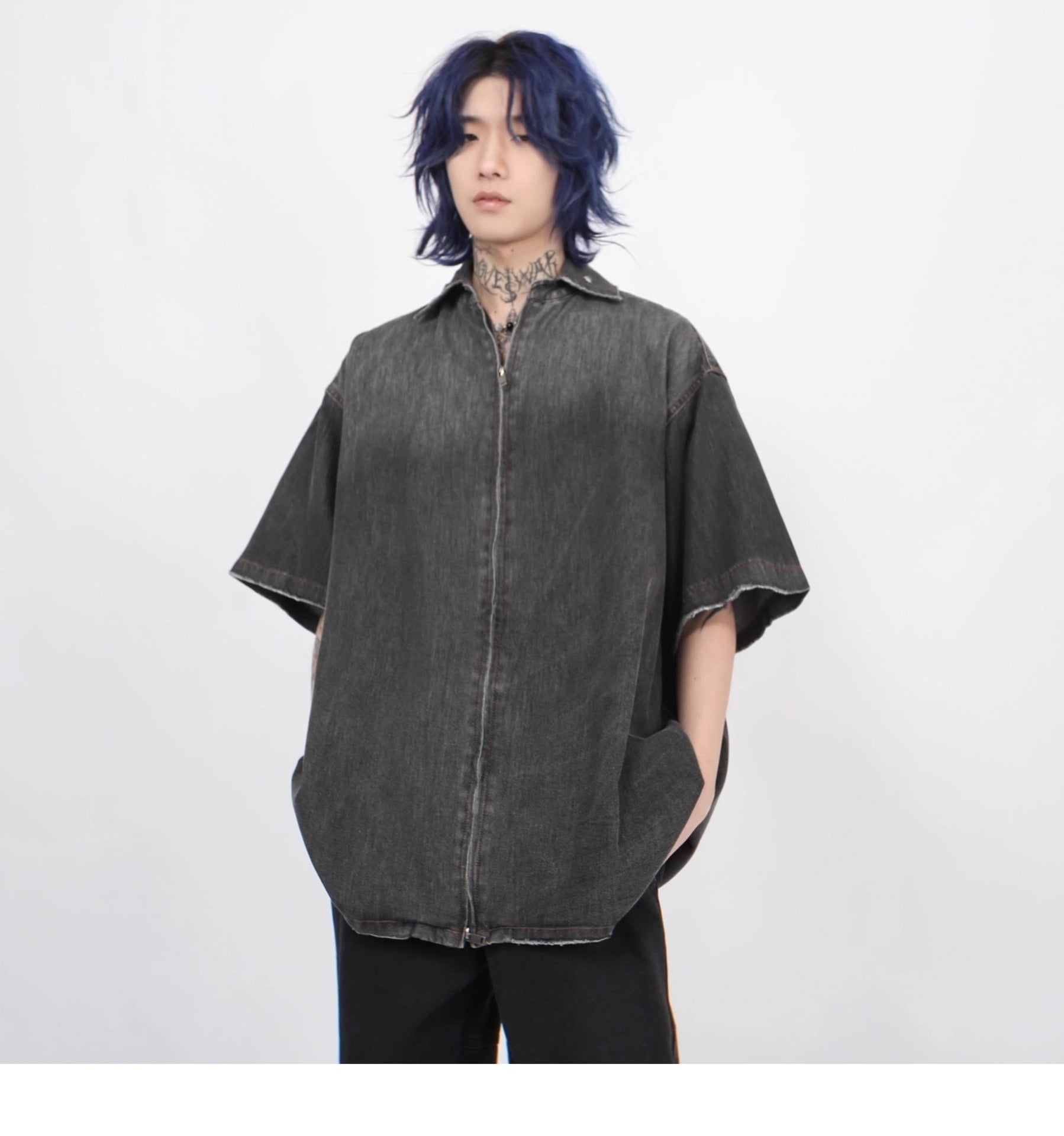 Shop Gradient Denim Chambray Shirt on Sale - Men's and Women's Short Sleeve Casual Style - Seakoff