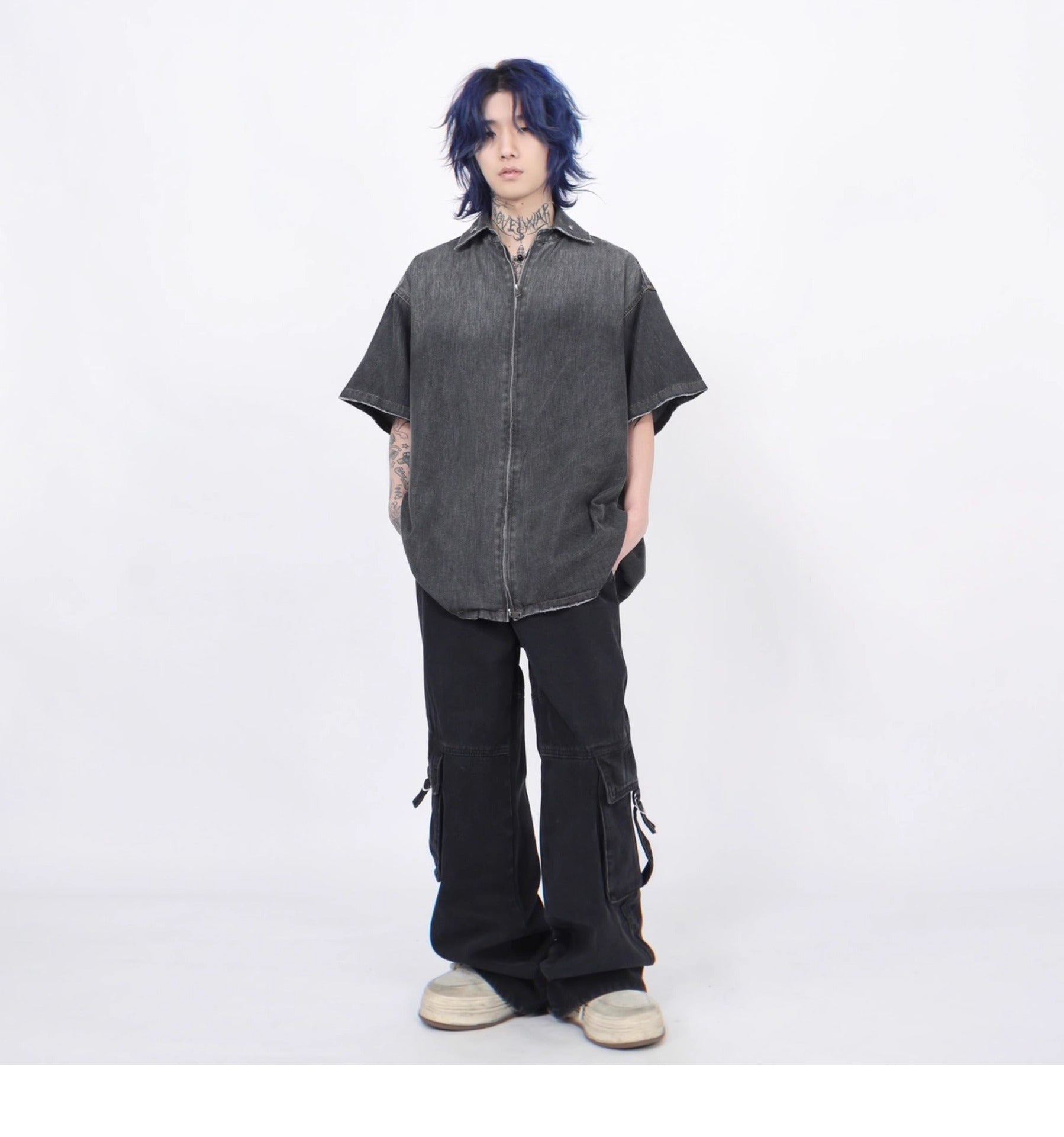 Shop Gradient Denim Chambray Shirt on Sale - Men's and Women's Short Sleeve Casual Style - Seakoff