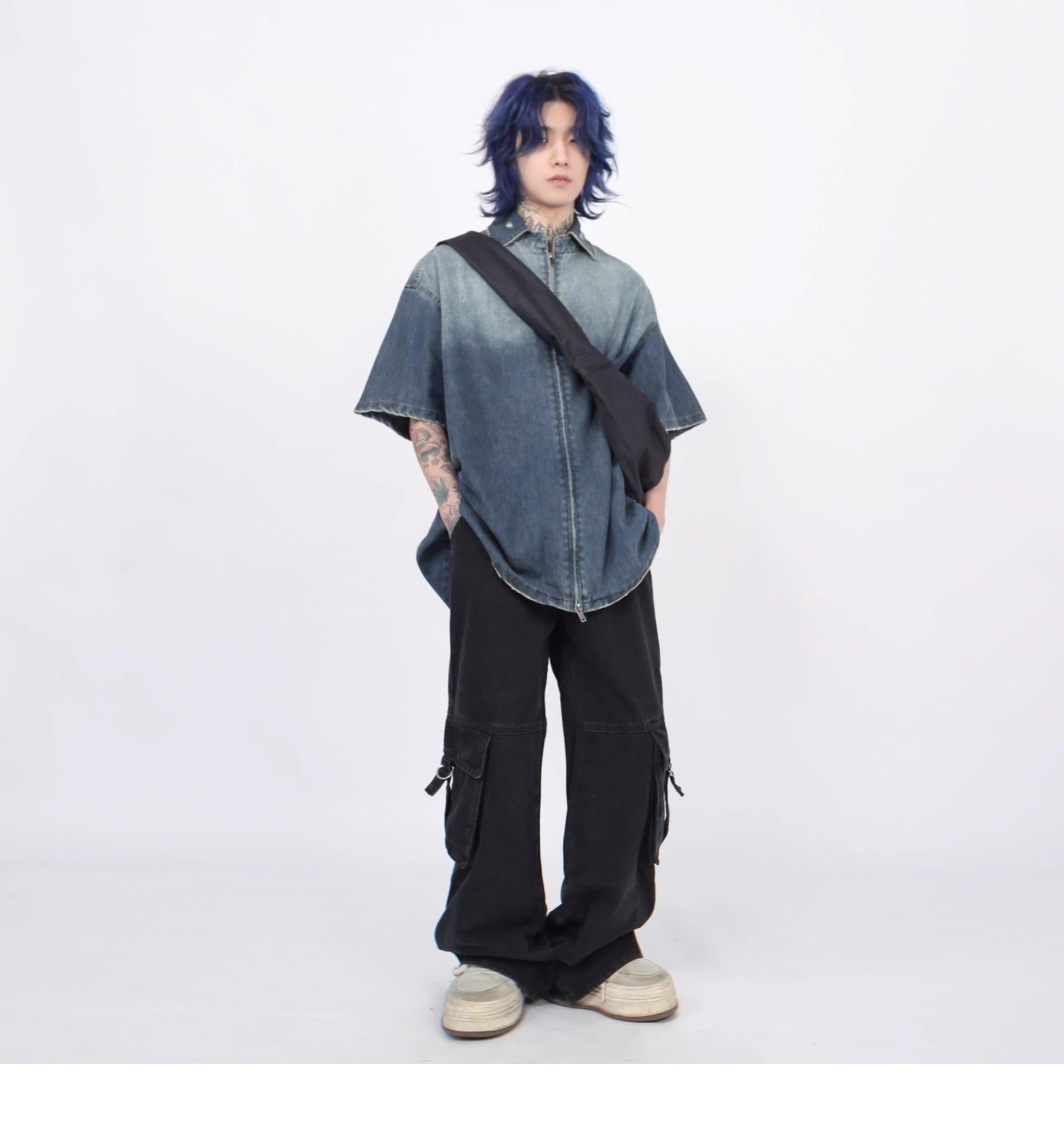 Shop Gradient Denim Chambray Shirt on Sale - Men's and Women's Short Sleeve Casual Style - Seakoff