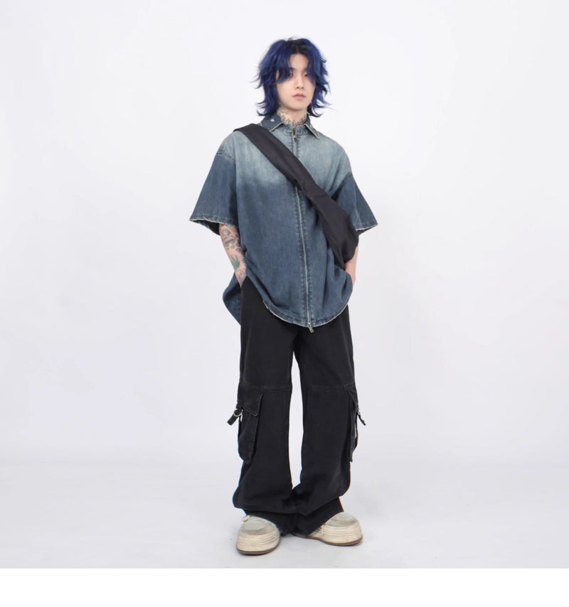 Shop Gradient Denim Chambray Shirt on Sale - Men's and Women's Short Sleeve Casual Style - Seakoff