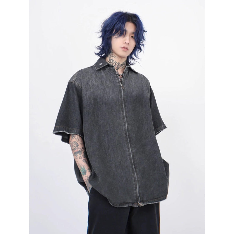 Shop Gradient Denim Chambray Shirt on Sale - Men's and Women's Short Sleeve Casual Style - Seakoff