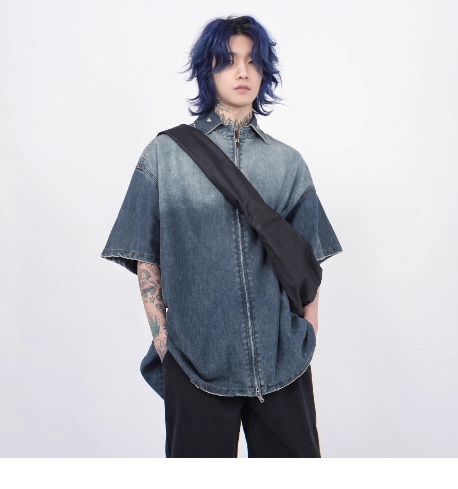 Shop Gradient Denim Chambray Shirt on Sale - Men's and Women's Short Sleeve Casual Style - Seakoff