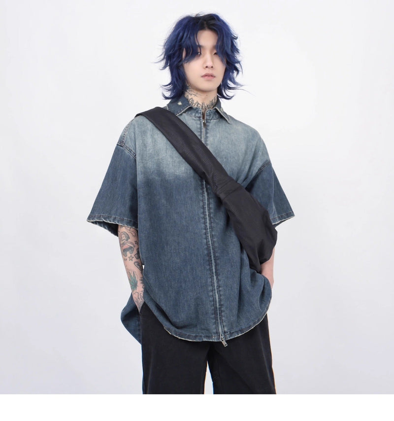 Shop Gradient Denim Chambray Shirt on Sale - Men's and Women's Short Sleeve Casual Style - Seakoff