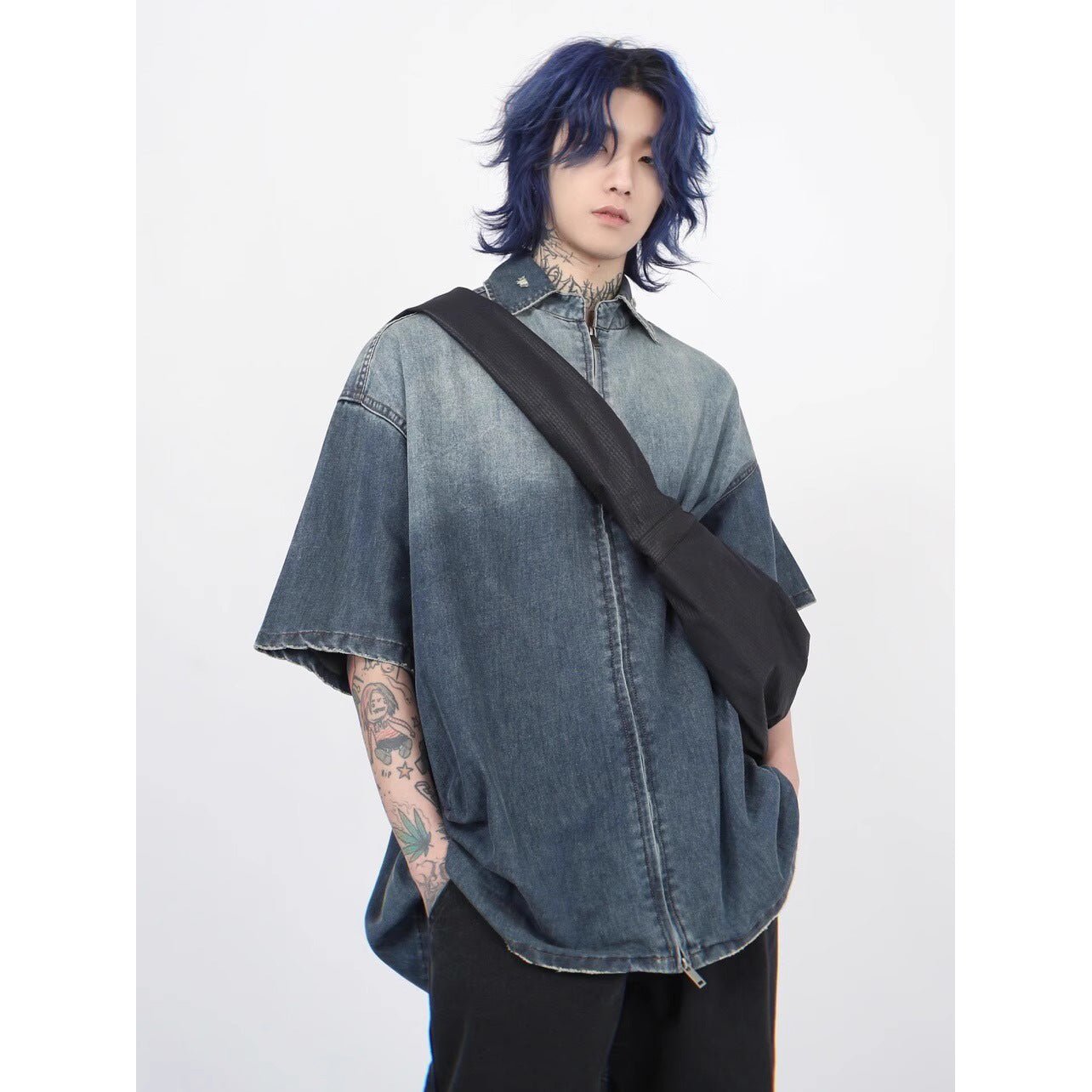 Shop Gradient Denim Chambray Shirt on Sale - Men's and Women's Short Sleeve Casual Style - Seakoff