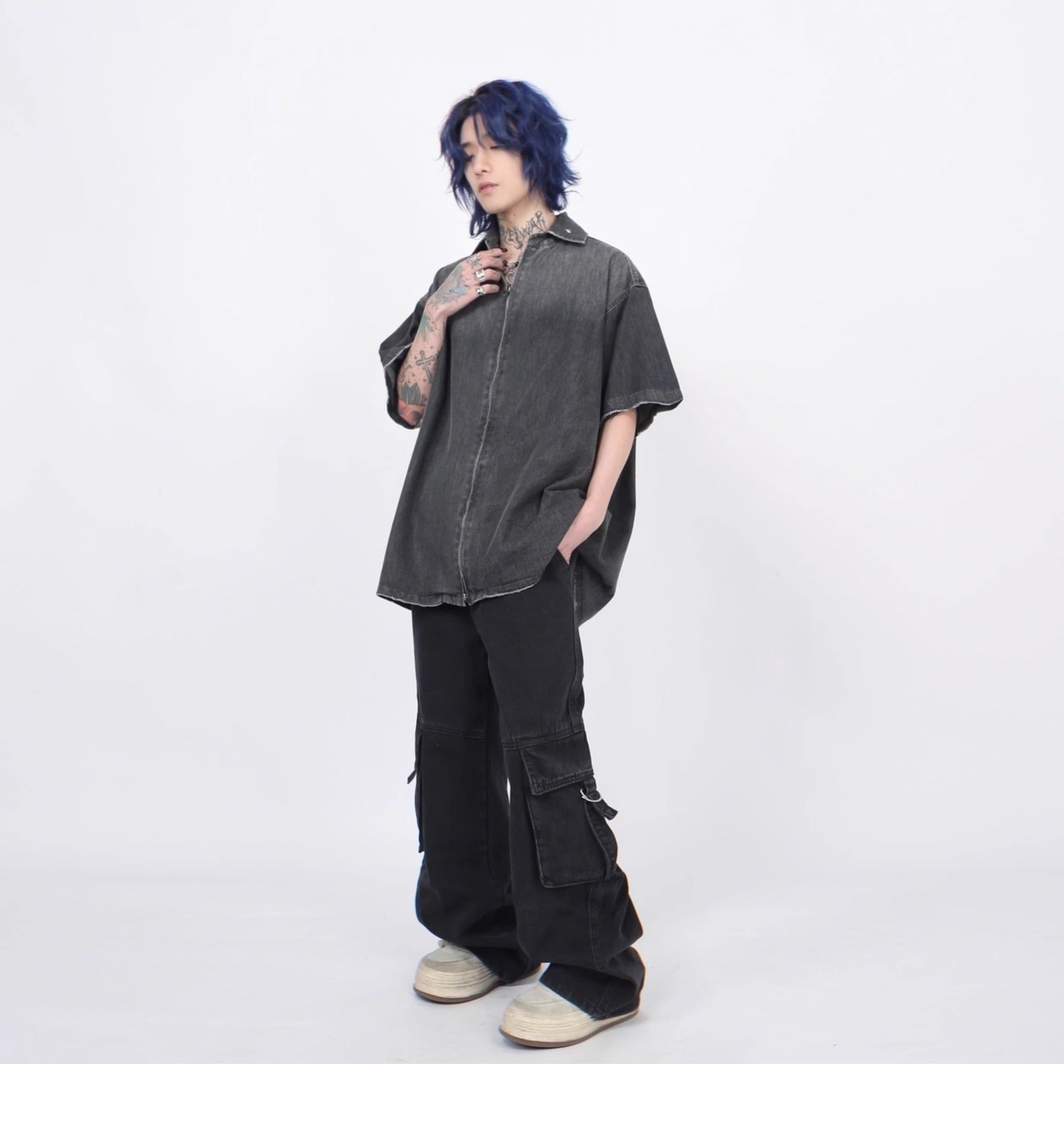 Shop Gradient Denim Chambray Shirt on Sale - Men's and Women's Short Sleeve Casual Style - Seakoff