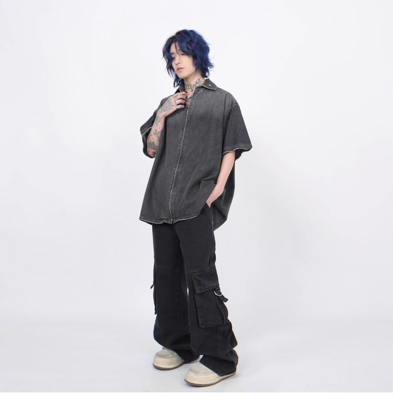 Shop Gradient Denim Chambray Shirt on Sale - Men's and Women's Short Sleeve Casual Style - Seakoff