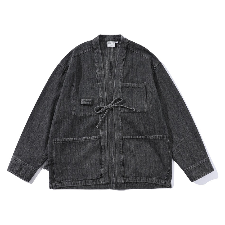 Shop Tie - Front Denim Chambray Jacket on Sale - Men's and Women's Long Sleeve Vintage Style - Seakoff
