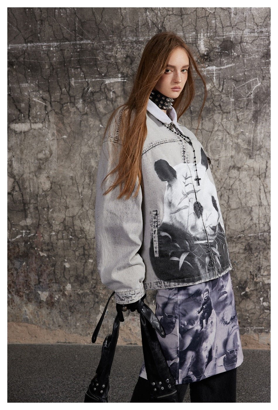 Shop Unique Panda Print Denim Chambray Jacket on Sale - Men's and Women's Long Sleeve Vintage Style - Seakoff