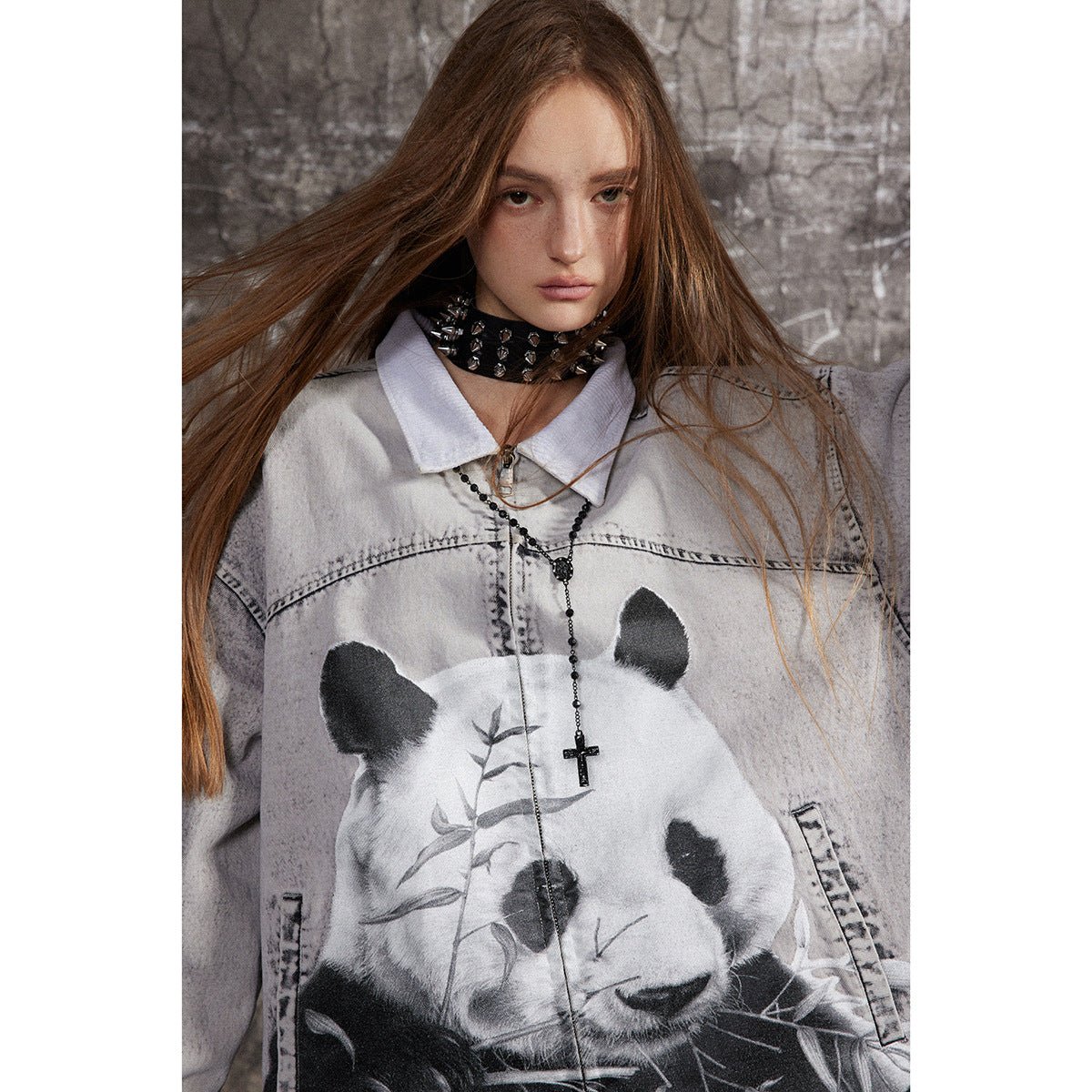 Shop Unique Panda Print Denim Chambray Jacket on Sale - Men's and Women's Long Sleeve Vintage Style - Seakoff