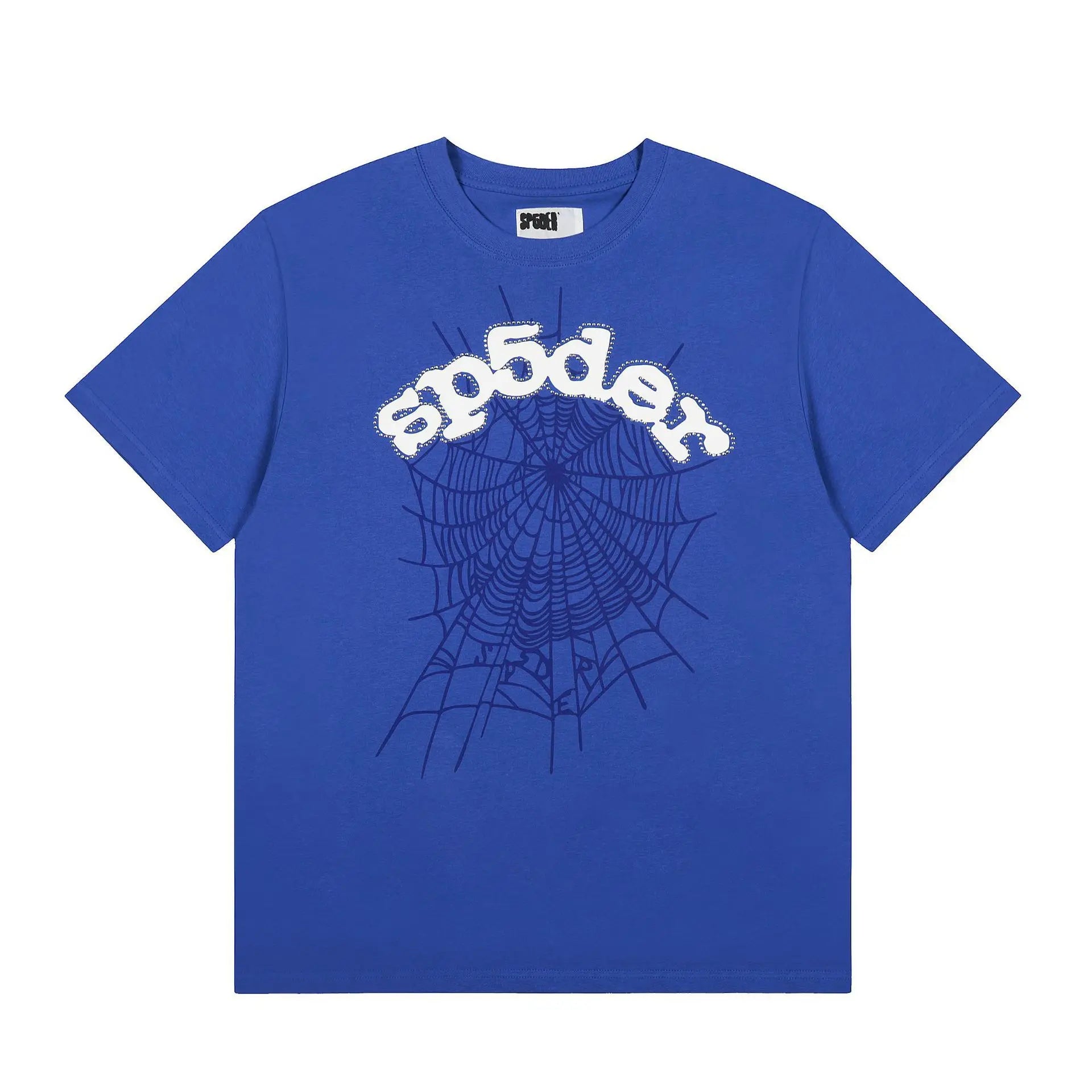 Sp5der Blue Spider Web Graphic Cotton T-Shirt