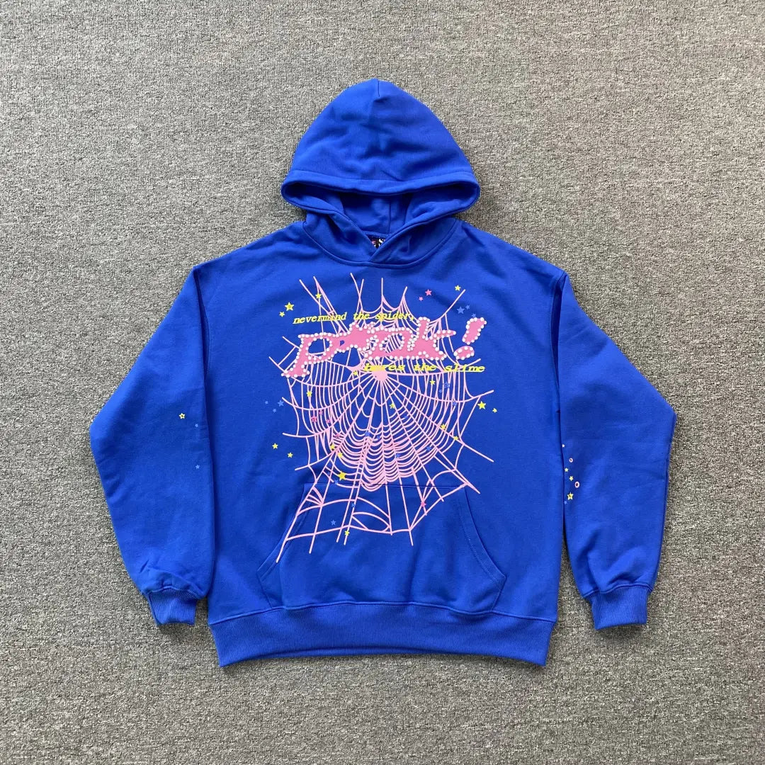 Royal Blue Sp5der P!nk Nevermind the Spark Hoodie 440GSM – Pink Spider Web Pullover