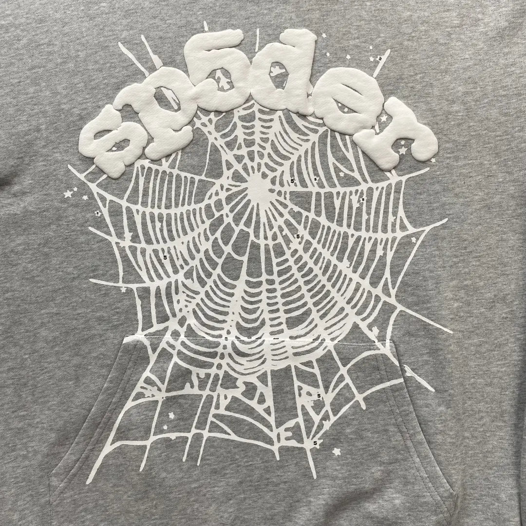 Grey Sp5der Web Hoodie 440GSM – Grey Spider Hoodie Spider Web Print 3D Logo