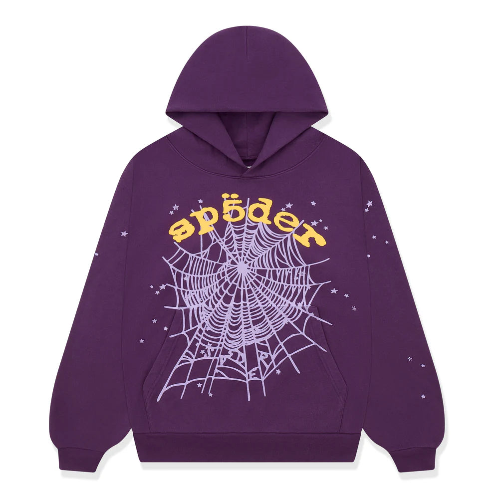 Sp5der Web Hoodie – Deep Purple &amp; Yellow 440GSM Heavyweight Oversized Streetwear Pullover